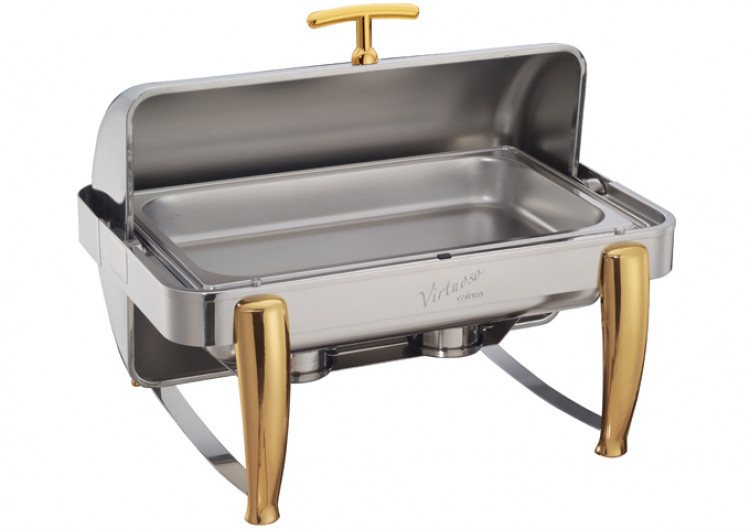 8 Quart Full-size Chafer, Roll-top, Stainless Steel Gold Tri