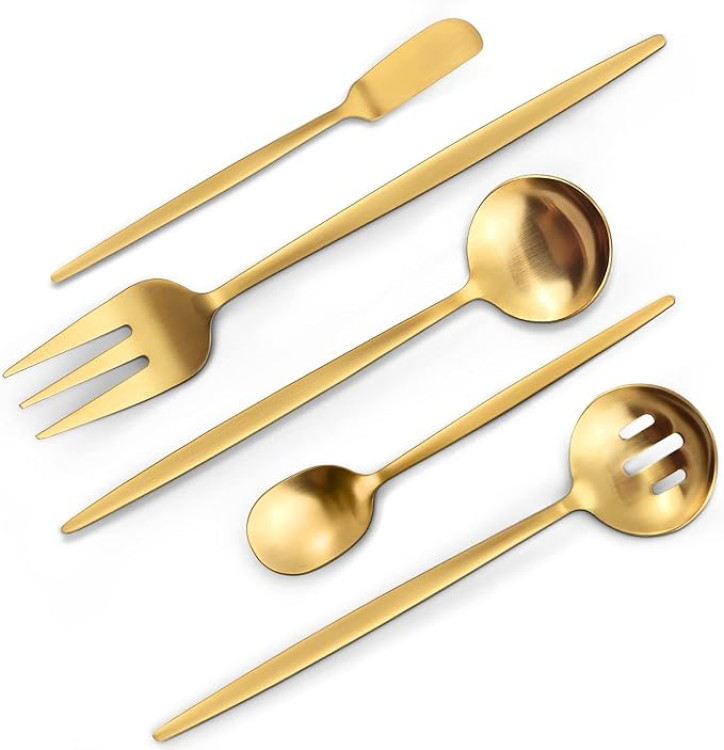 Matte Gold Serving Silverware Set, 5-Piece Round